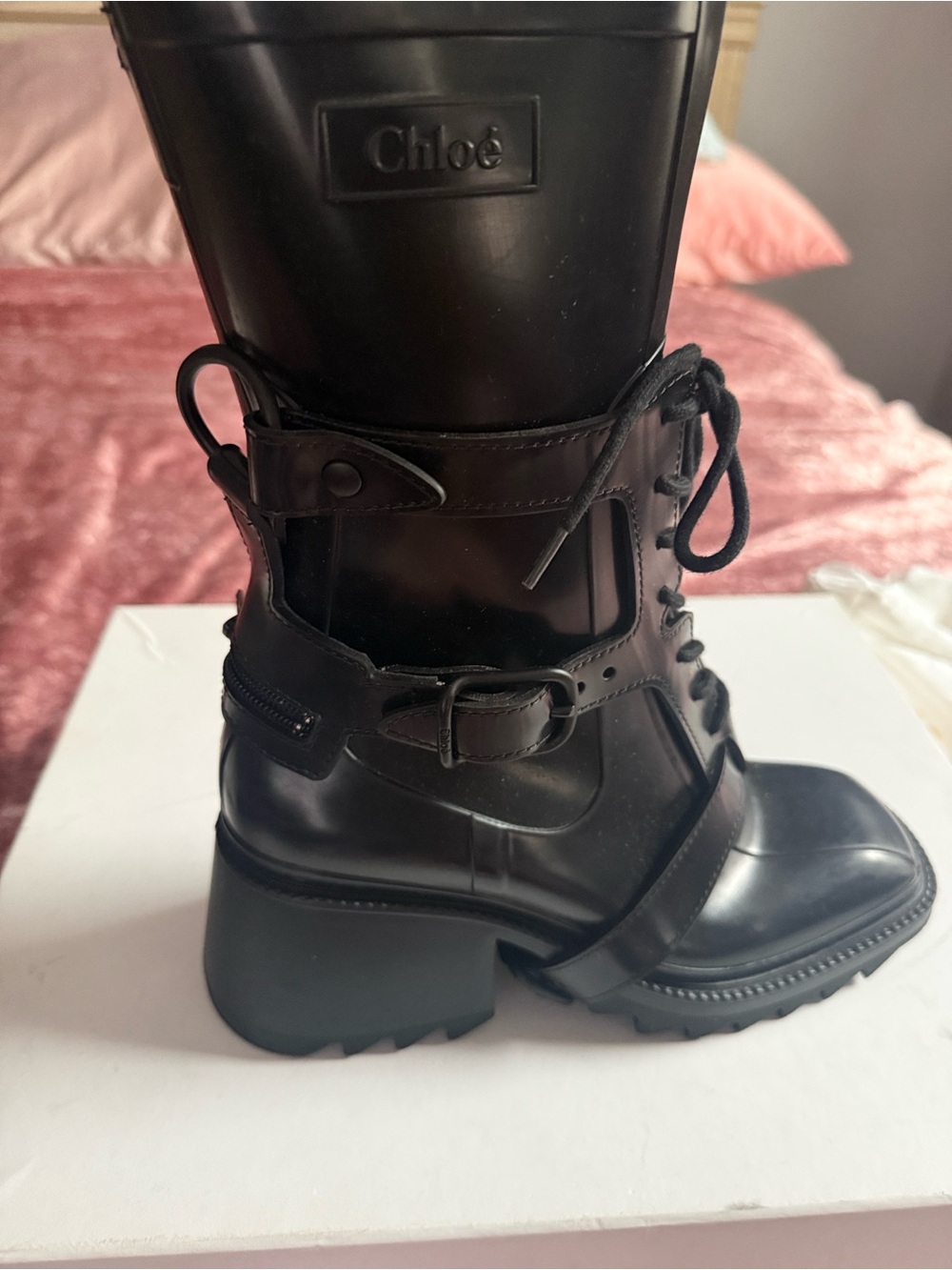 Chloé Black Lace-Up Buckle Combat Boots
